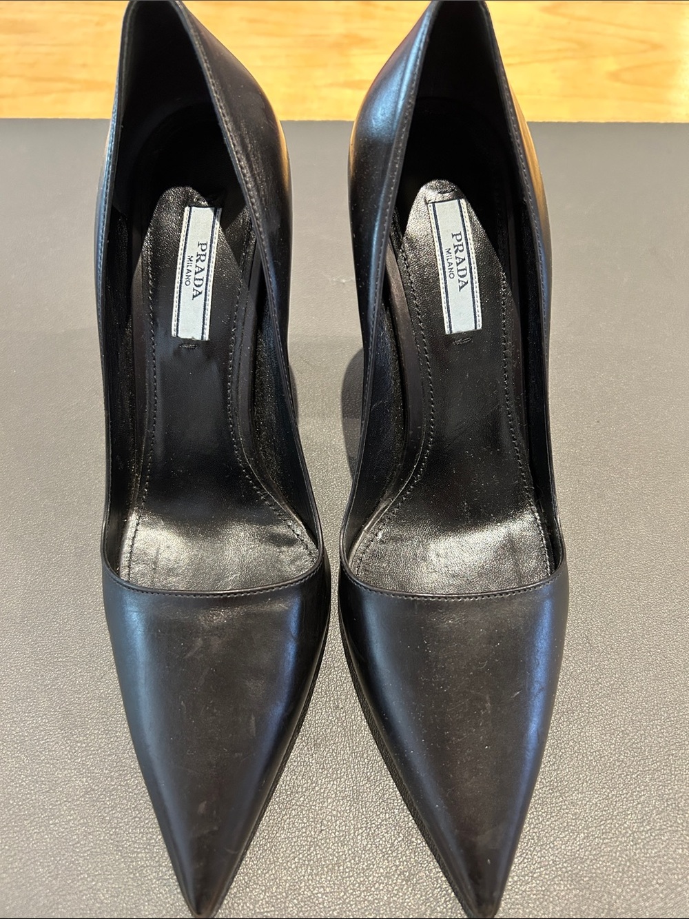 Prada Black Pointed-Toe Leather Pumps
